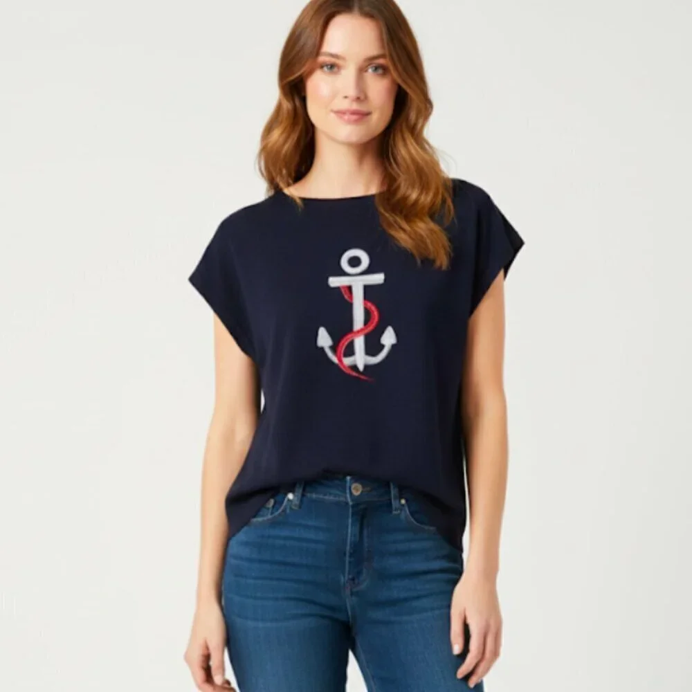 Aaeda Women's Nautical Oversized Sleeveless Sweater Size Large Navy